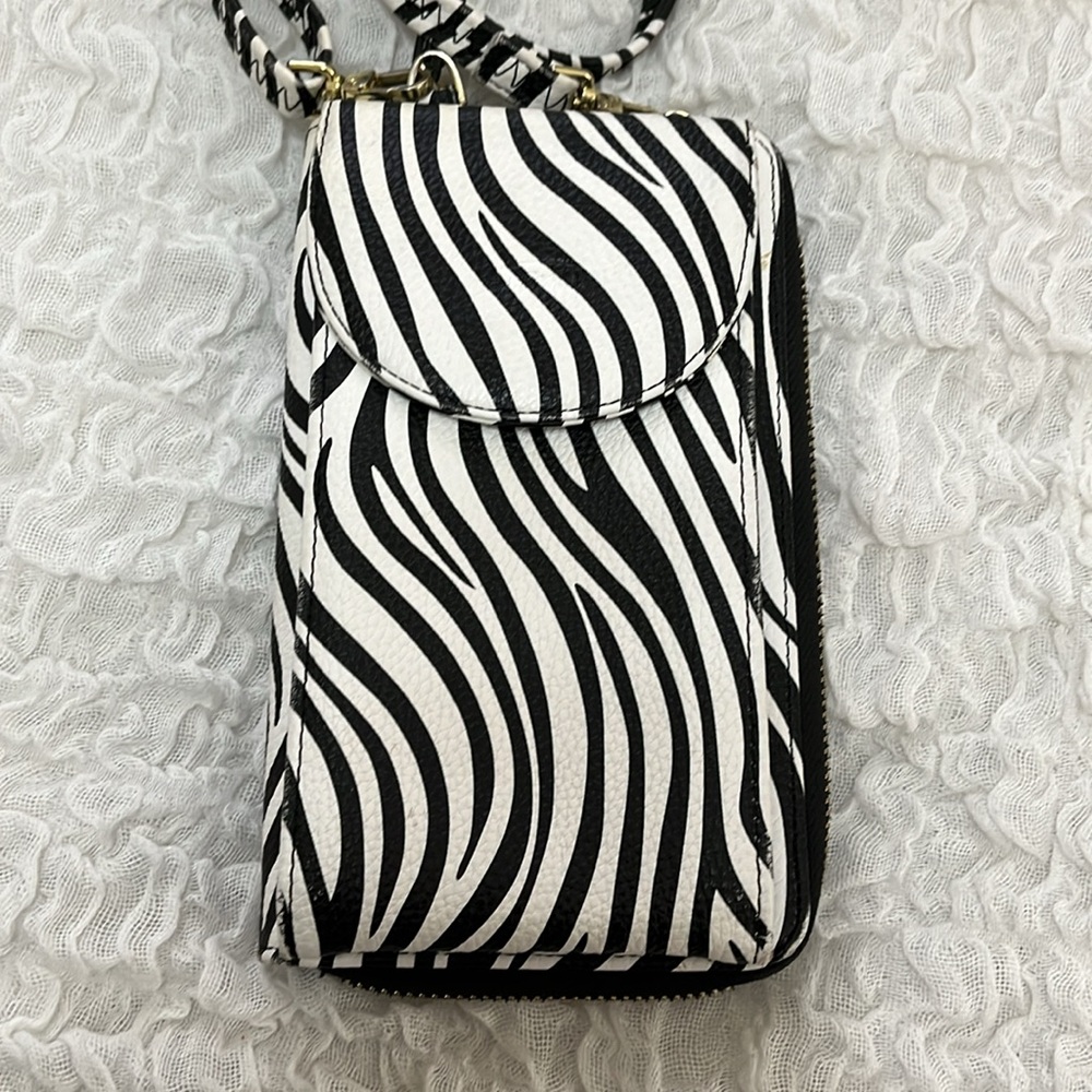 Zebra Print Cell Phone Crossbody Purse and Wallet.